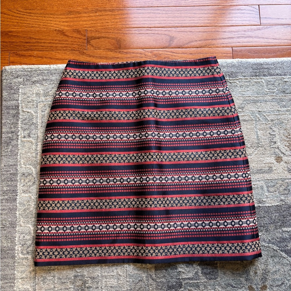 LOFT Red and Navy Striped Geometric Mini Skirt